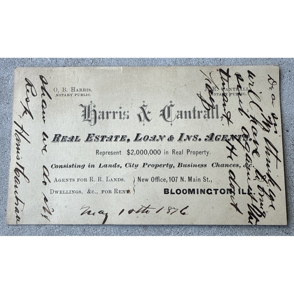 1876 Post card, Bloomington IL 3x5"
